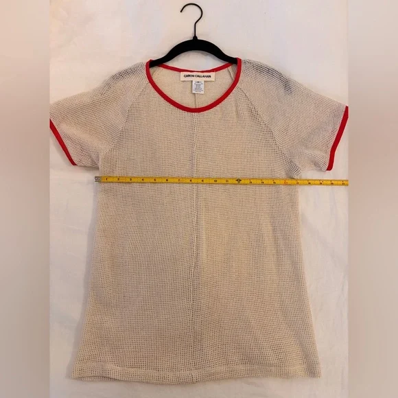 Caron Callahan Saddie Cream Mesh Top with Red Accents Size Small - Picture 4 of 7